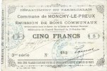 FRENCH EMERGENCY NOTES 2 francs Monchy-le-Preux (62). Commune. Billet. 24.10.1915, 3e série -
