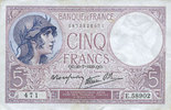 NOTES OF THE BANQUE DE FRANCE 5 francs Banque de France. Billet. violet, 20.7.1939, modifié -