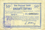 FRENCH EMERGENCY NOTES 50 centimes Moy (02). Commune. Billet. B.R.U. -