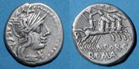 ROMAN REPUBLIC Denier République romaine. M. Porcius Laeca (vers 125 AC). -