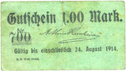GERMANY - EMERGENCY NOTES (1914-1923) A - J 1 mark Eickel. Arthur Kronhaim. Billet. n.d. - -