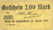 GERMANY - EMERGENCY NOTES (1914-1923) A - J 2 mark Eickel. Arthur Kronhaim. Billet. n.d. - -