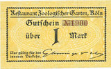 GERMANY - EMERGENCY NOTES (1914-1923) A - J 1 mark Cologne-Riehl. Restaurant Zoologischer Garten. Billet. -