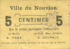 FRENCH EMERGENCY NOTES 5 centimes Le Nouvion (02). Ville. Billet. -