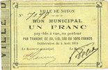 FRENCH EMERGENCY NOTES 1 franc Noyon (60). Ville. Billet. -