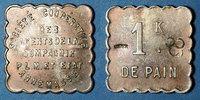 FRENCH EMERGENCY COINS Annemasse (74). Société Coopérative des Agents de la Compagnie P.L.M. 1 kilo pain. Contremarqué -