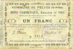 FRENCH EMERGENCY NOTES 1 franc Pelves (62). Commune. Billet. -