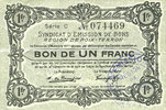 FRENCH EMERGENCY NOTES 1 franc Poix-Terron (08). Syndicat d'Emission. Billet. 4e émission, décembre 1917, série C -