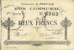 FRENCH EMERGENCY NOTES 2 francs Proville (59). Commune. Billet. -