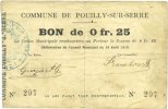 FRENCH EMERGENCY NOTES 0,25 franc Pouilly-sur-Serre (02). Commune. Billet. -