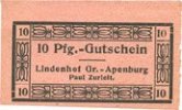 GERMANY - EMERGENCY NOTES (1914-1923) A - J 10 pf Gross-Apenburg. Paul Zurleit. Lindenhof. Billet. -