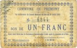 FRENCH EMERGENCY NOTES 1 franc Prémont (02). Commune. Billet. 30.7.1915, 5e émission -