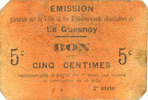FRENCH EMERGENCY NOTES 5 centimes Le Quesnoy (59). Ville et Etablissements Charitables. Billet. 2e série -