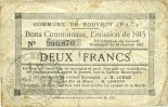 FRENCH EMERGENCY NOTES 2 francs Rouvroy (62). Commune. Billet. -