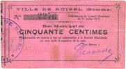 FRENCH EMERGENCY NOTES 50 centimes Roisel (80). Ville. Billet. -