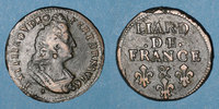 FRENCH ROYAL COINS Liard Louis XIV (1643-1715). de France au buste âgé, 3e type, &. Aix. Avec soleil -