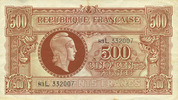 NOTES OF THE TREASURY (TRESOR) 500 francs Billet. Marianne, impression anglaise - 1945, série L -