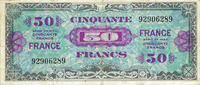NOTES OF THE TREASURY (TRESOR) 50 francs Billet. France, type américain, 1945, sans n° série -