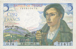 NOTES OF THE BANQUE DE FRANCE 5 francs Banque de France. Billet. berger, -