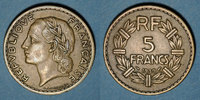 FRENCH MODERN COINS 5 francs 3e république (1870-1940). Lavrillier bronze d'aluminium -