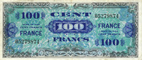 NOTES OF THE TREASURY (TRESOR) 100 francs Billet. France, type américain, 1945, série 2 -