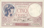 NOTES OF THE BANQUE DE FRANCE 5 francs Banque de France. Billet. violet, 19.10.1939, modifié -
