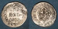 FRENCH ROYAL COINS sol Louis XIV (1643-1715). Monnayage particulier de Strasbourg. I sol de Strasbourg -
