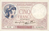 NOTES OF THE BANQUE DE FRANCE 5 francs Banque de France. Billet. violet, 5.10.1939, modifié -