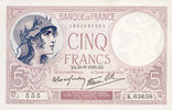 NOTES OF THE BANQUE DE FRANCE 5 francs Banque de France. Billet. violet, 28.9.1939, modifié -
