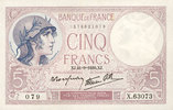 NOTES OF THE BANQUE DE FRANCE 5 francs Banque de France. Billet. violet, 21.9.1939, modifié -