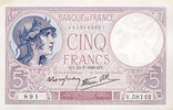 NOTES OF THE BANQUE DE FRANCE 5 francs Banque de France. Billet. violet, 13.7.1939, modifié -