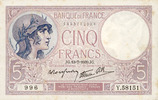 NOTES OF THE BANQUE DE FRANCE 5 francs Banque de France. Billet. violet, 13.7.1939, modifié -