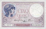 NOTES OF THE BANQUE DE FRANCE 5 francs Banque de France. Billet. violet, 13.7.1939, modifié -