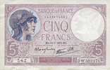 NOTES OF THE BANQUE DE FRANCE 5 francs Banque de France. Billet. violet, 13.7.1939, modifié -