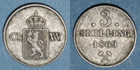 EUROPE 3 skilling Norvège. Charles XV Adolphe (1859-1872). -