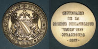 ALSACE Alsace. Strasbourg. Centenaire de la Société philatélique Union 1877. Médaille argent. 42 mm -