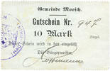 10 mark 1914-1915 FRANZÖSISCHE NOTSCHEINE Moosch (68). Commune. Billet.   . Papier gris verdâtre. Cachet communal 2e empire vz