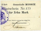 FRENCH EMERGENCY NOTES 10 mark Moosch (68). Commune. Billet. . Carton blanc. Cachet communal français -