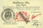 FRENCH EMERGENCY NOTES 1 mark Mulhouse (68). Ville. Billet 31.8.14 surchargé 1. Cachet allemand nouveau noir. Signé Haby -