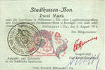 FRENCH EMERGENCY NOTES 2 mark Mulhouse (68). Ville. Billet 31.8.14 surchargé 2. Cachet allemand ancien noir. Signé Woeffl -