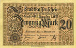 FRENCH EMERGENCY NOTES 20 mark Mulhouse (68). Ville. Billet Non annulé -