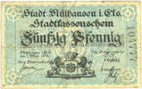 FRENCH EMERGENCY NOTES 50 pfennig Mulhouse (68). Ville. Billet Type avec double numérotation. Non annulé -