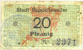 FRENCH EMERGENCY NOTES 20 pfennig Ribeauvillé (Rappoltsweiler) (68). Ville. Billet. -