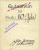 FRENCH EMERGENCY NOTES 10 mark Ribeauvillé (Rappoltsweiler) (68). Ch. Steiner. Billet, carton. G de Gutschein enroulé. -