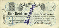 FRENCH EMERGENCY NOTES 1 mark Soultz. Ville. Billet. Annulé -