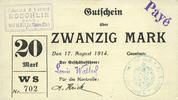FRENCH EMERGENCY NOTES 20 mark Willer-sur-Thur. Spinnerei & Weberei Koechlin GmbH. Billet. Annulé -
