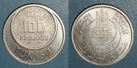 OLD FRENCH COLONIES 100 francs Tunisie. Mohammed al -Amine, bey (1362-76H). Essai -