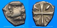 CELTIC COINS Drachme Volques Tectosages. Région de Toulouse. à la tête cubiste, 1er siècle AC -