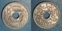 OLD FRENCH COLONIES 5 centimes Tunisie. Ahmed II, bey (1348-1361H = 1929-1942). 1938 -