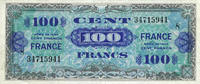 NOTES OF THE TREASURY (TRESOR) 100 francs Billet. France, type américain, 1945, série 8 -